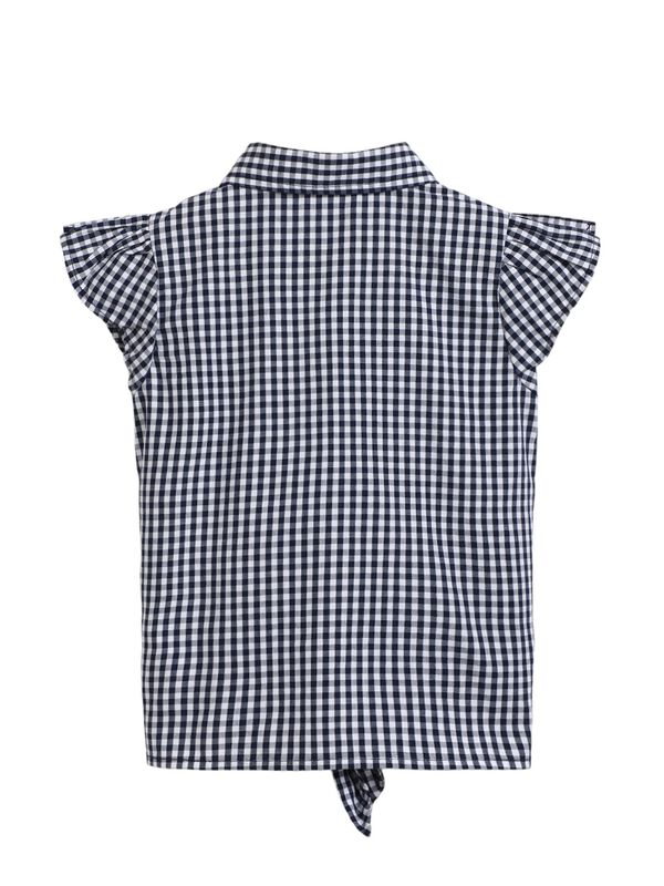 Girls Blue Checked Sleeveless Knitted Top image number 1